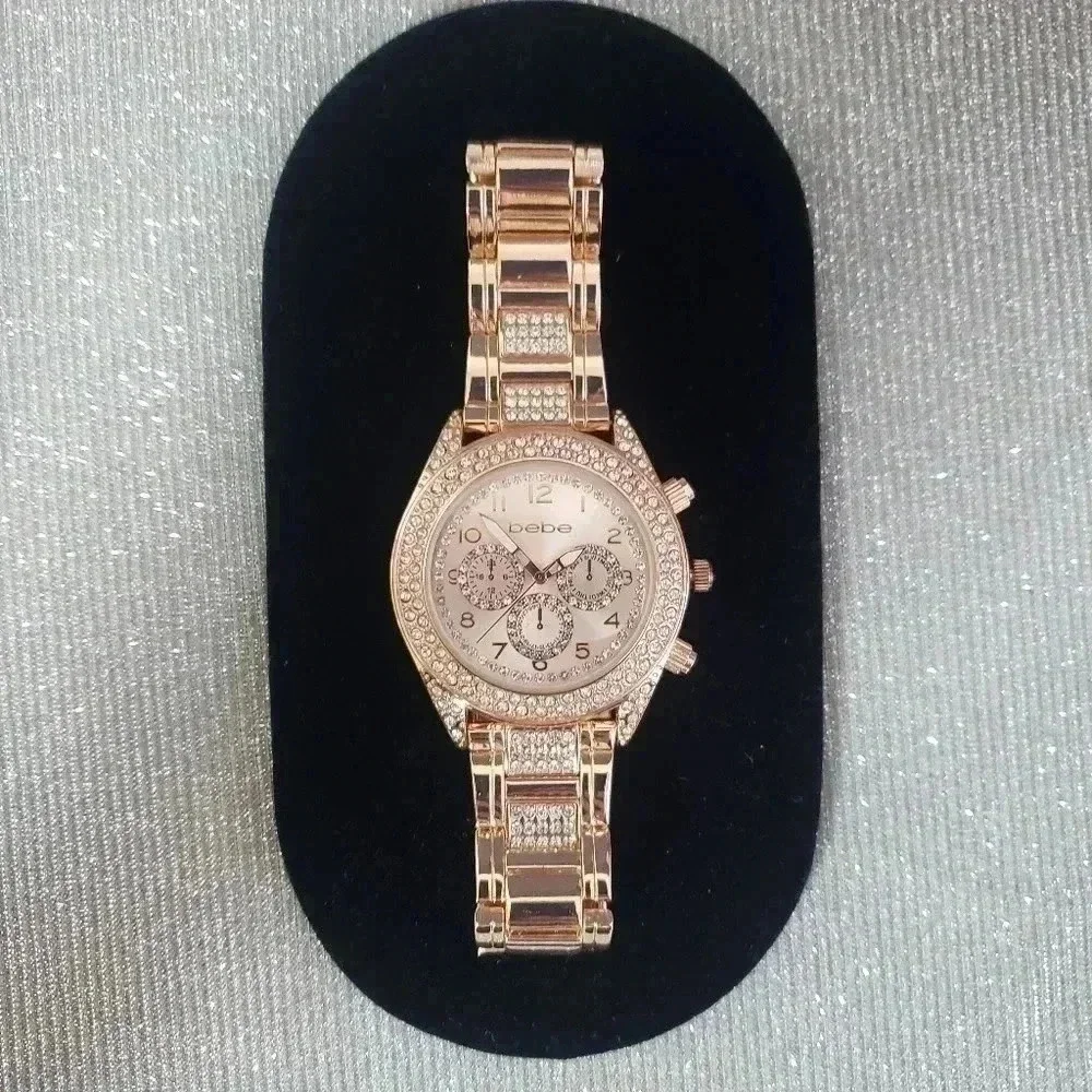 BEBE Rose Gold Rhinestone Embellished Watch